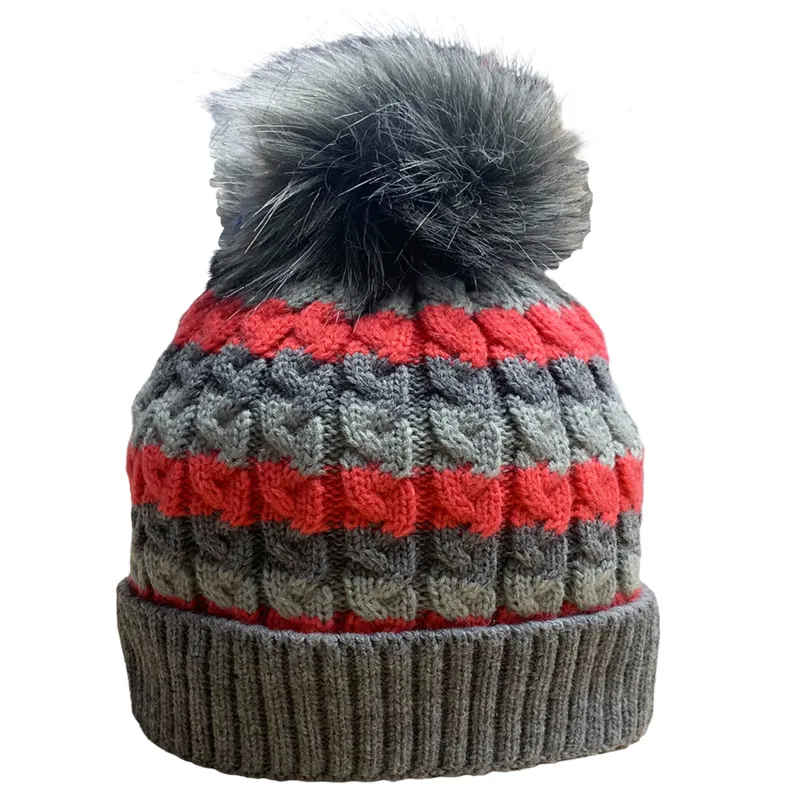 Platinum Bute Ladies Knitted Waterproof Bobble Hat - Pink/Grey