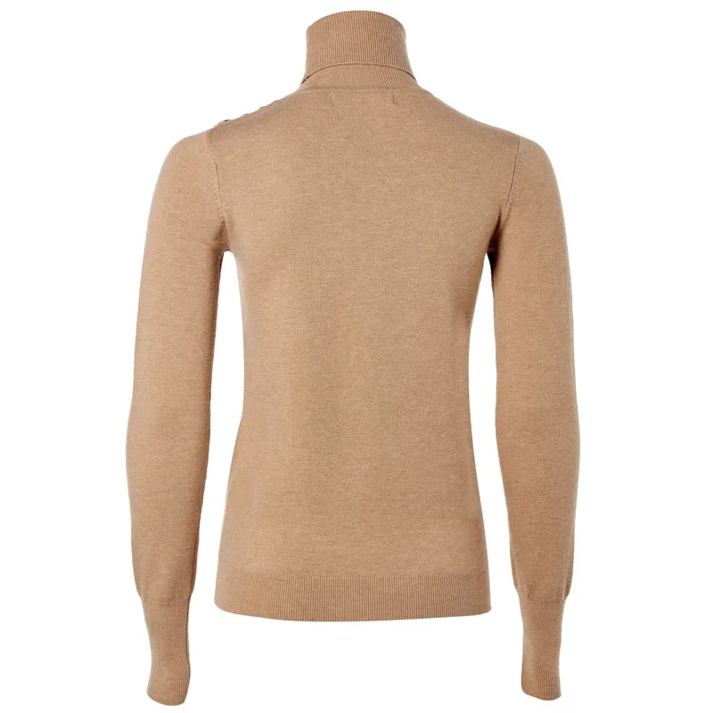 Holland Cooper Buttoned Knit Ladies Roll Neck - Dark Camel-4