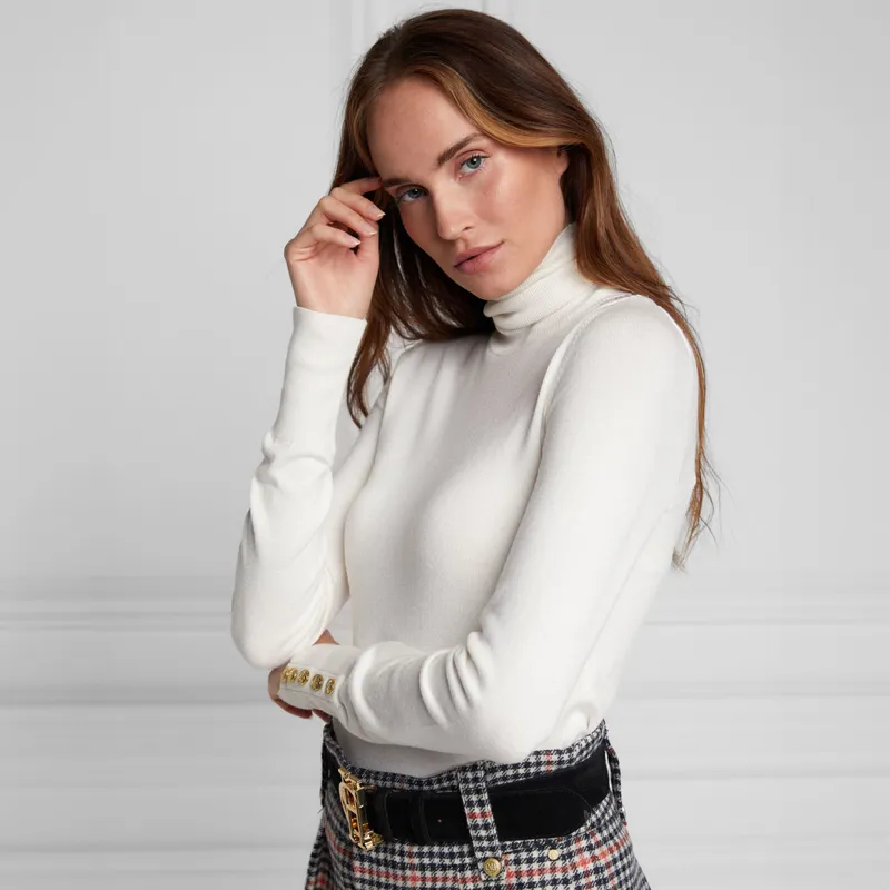 Holland Cooper Buttoned Knit Roll Neck - Cream-9