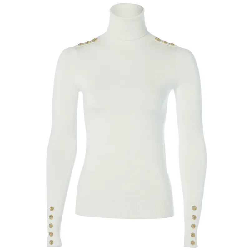 Holland Cooper Buttoned Knit Roll Neck - Cream-6