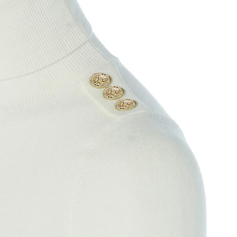 Holland Cooper Buttoned Knit Roll Neck - Cream-4