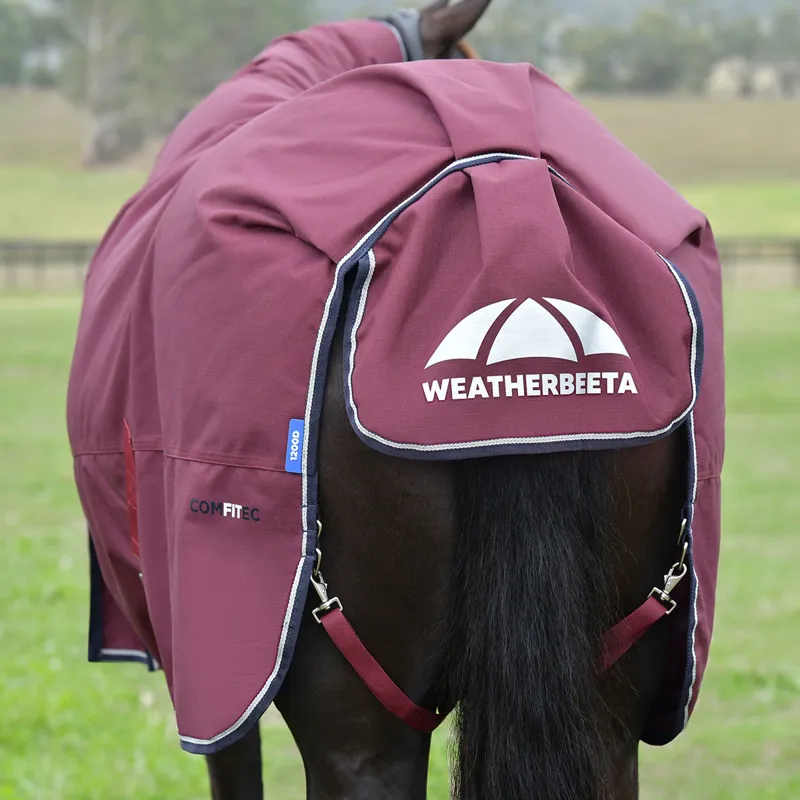 WeatherBeeta ComFiTec Essential 360g Combo Turnout Rug - Burgundy/Navy-2
