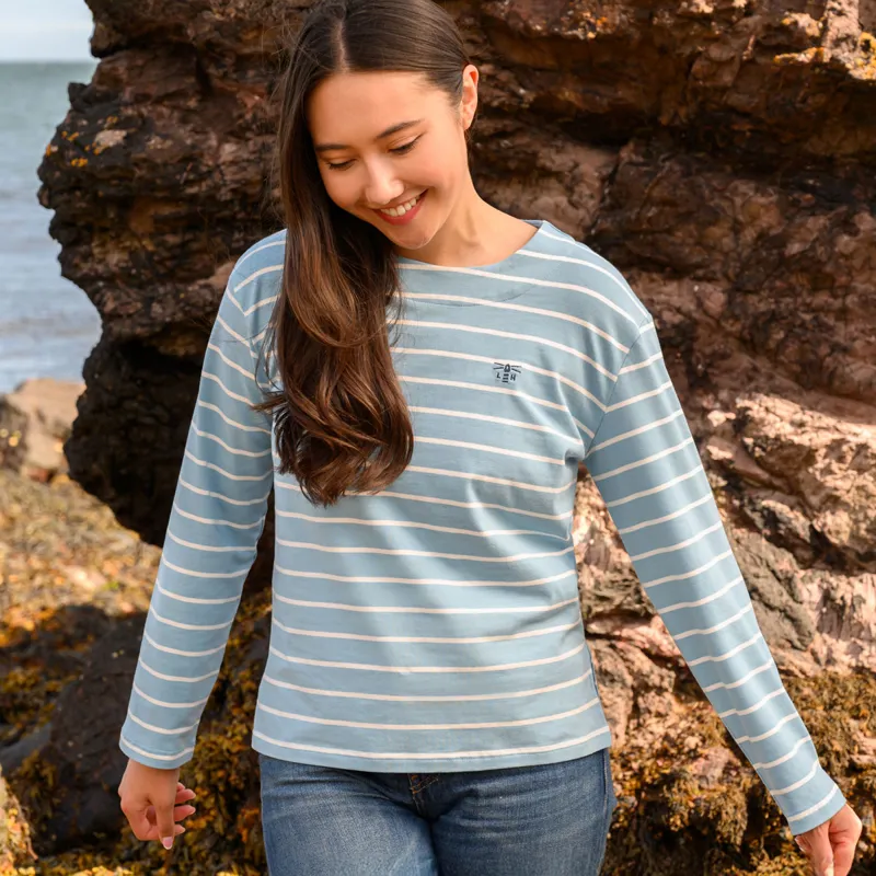 Lighthouse Causeway Long Sleeve Ladies Top - Marine Stipe-2