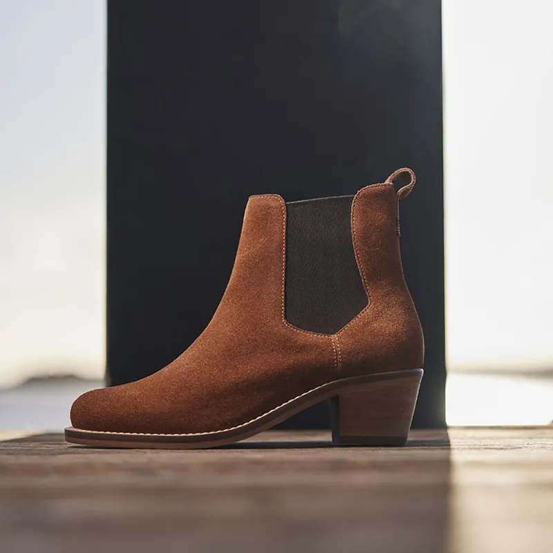 Chatham Barbury Ladies Mid Heel Premium Suede Chelsea Boot - Tan Suede-2