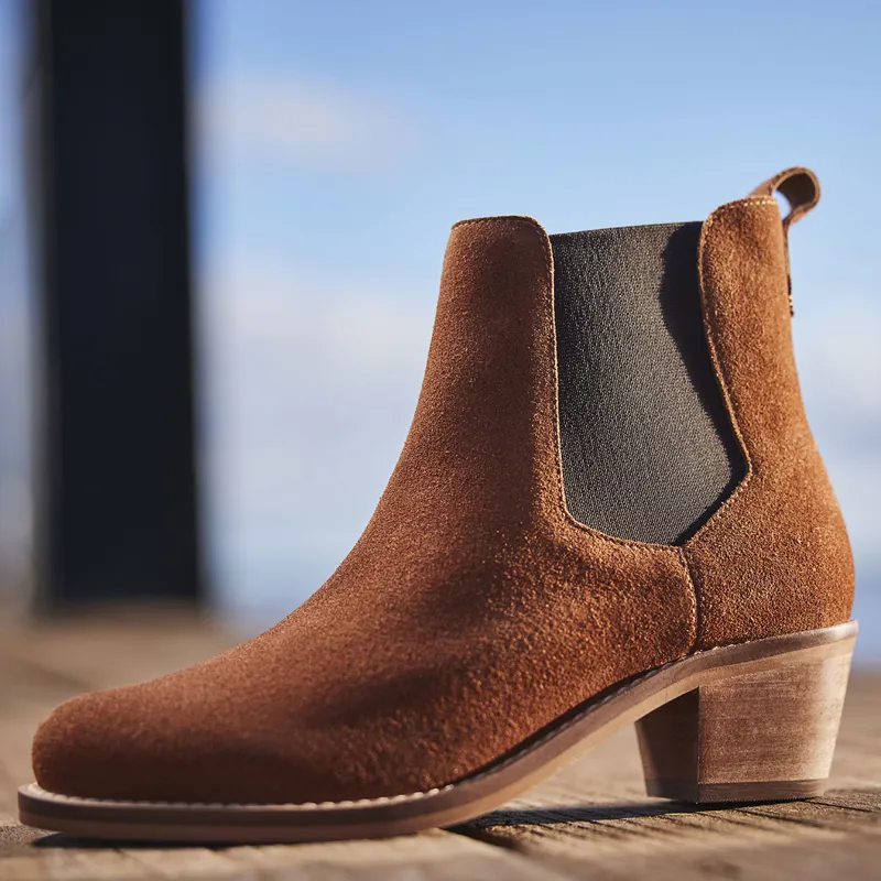 Chatham Barbury Ladies Mid Heel Premium Suede Chelsea Boot - Tan Suede-1