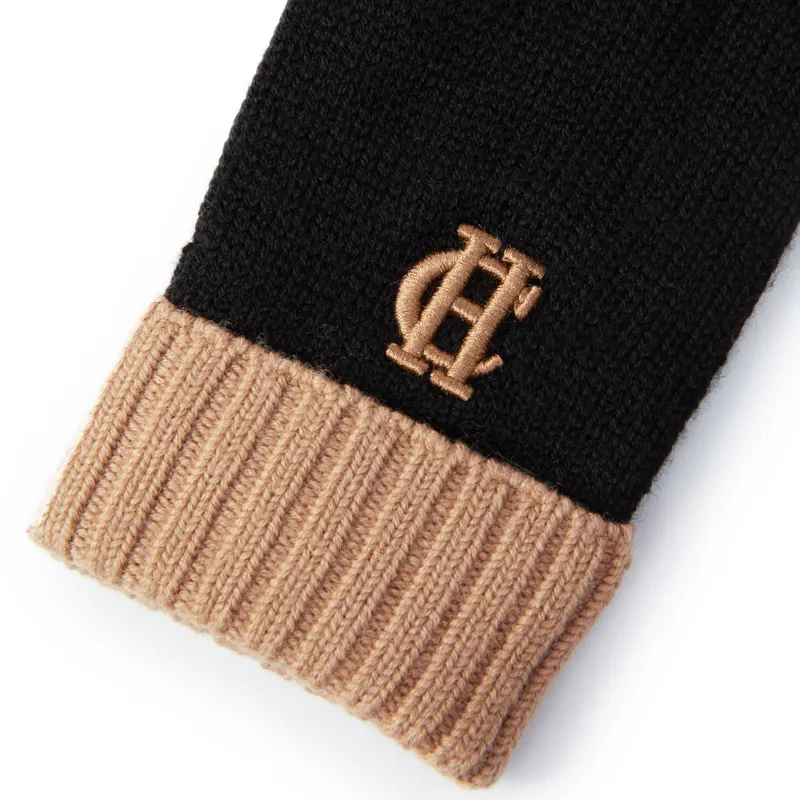 Holland Cooper Chelsea Logo Knitted Gloves - Black/Tan-2