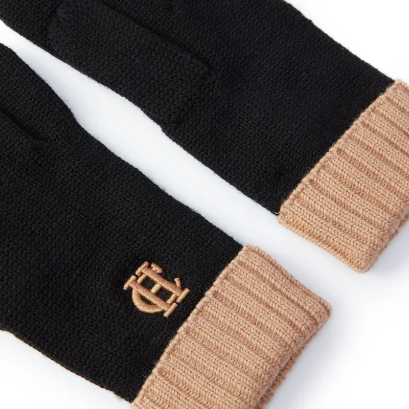 Holland Cooper Chelsea Logo Knitted Gloves - Black/Tan-1