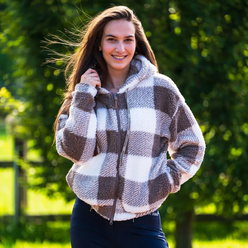 Mountain Horse Chess Fuzzy Fleece Ladies Jumper - White/Beige