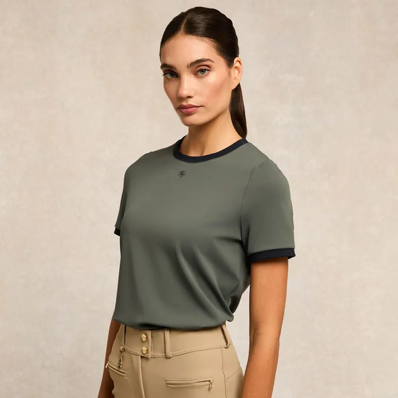 Holland Cooper Chiltern Ringer Ladies Tee - Dove Grey-2