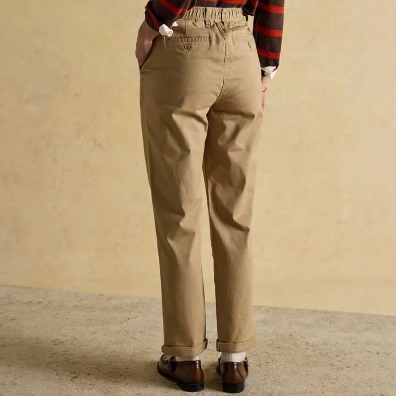 Joules Slim Fit Womens Chino Trousers with Elasticated Waist - Tan-3