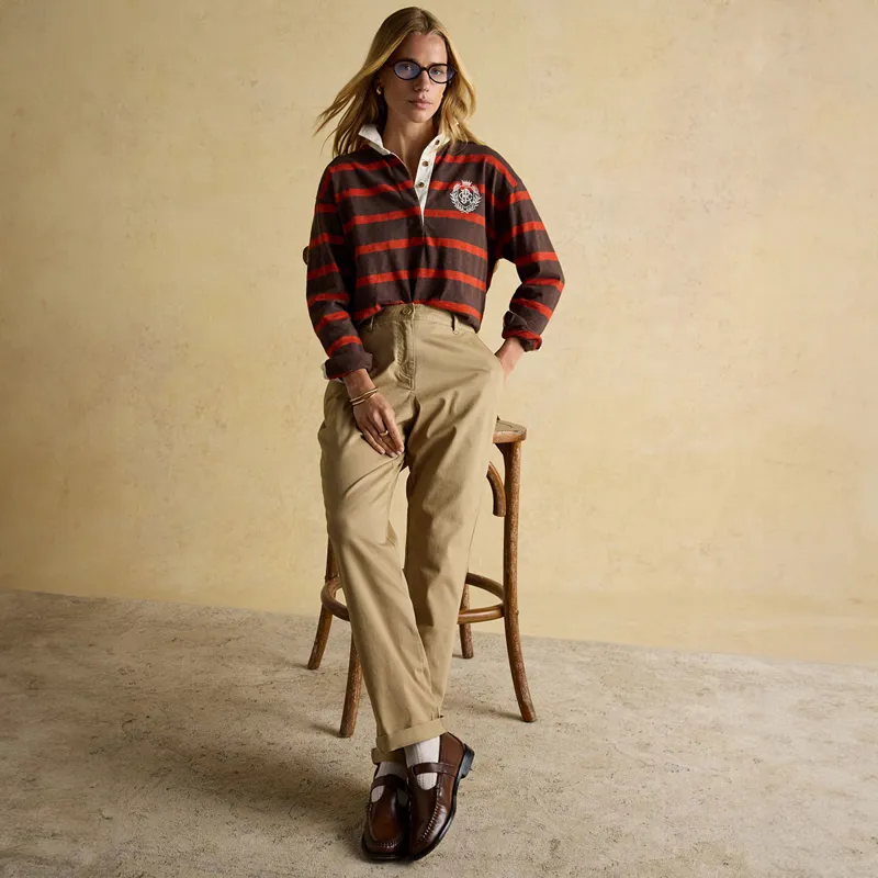 Joules Slim Fit Womens Chino Trousers with Elasticated Waist - Tan-2