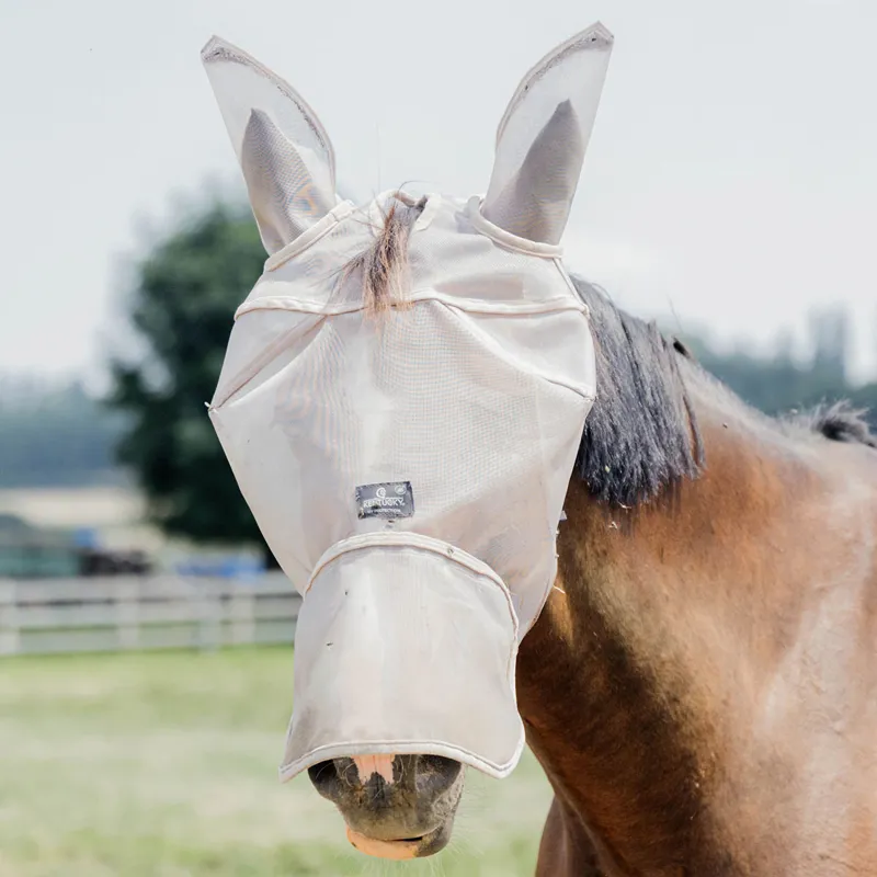 Kentucky Classic Fly Mask with Ears and Nose - Beige-4