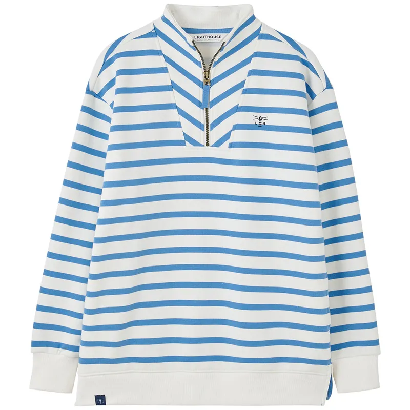 Lighthouse Coral Ladies Jersey Sweater -  Marine Blue Stripe-3