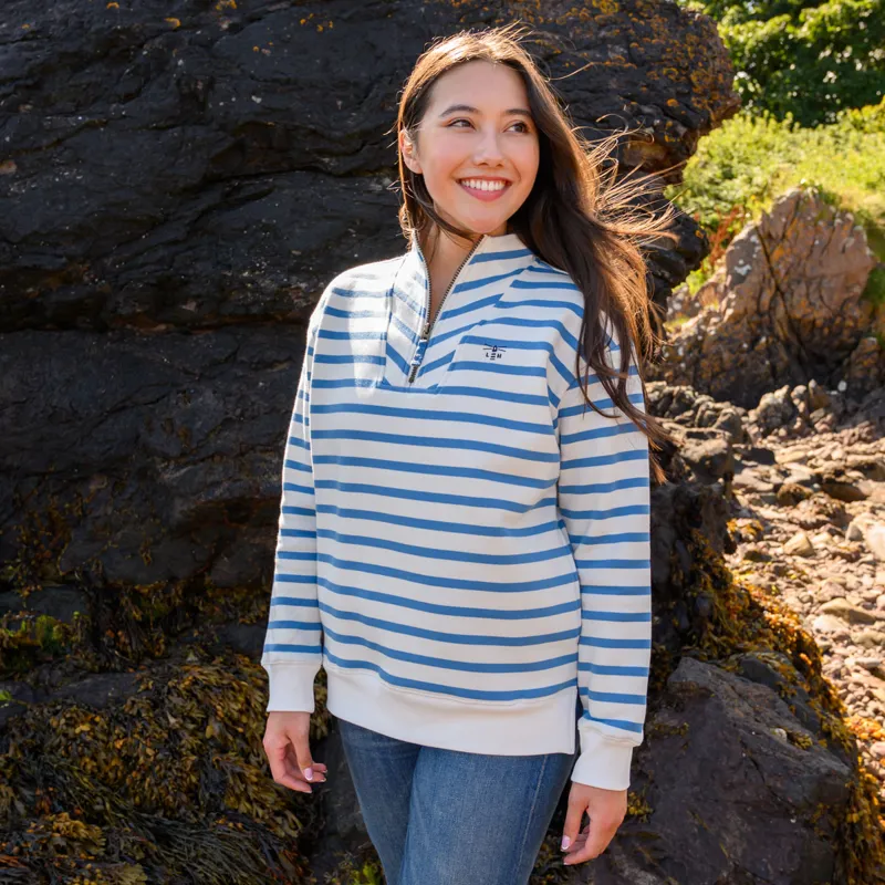 Lighthouse Coral Ladies Jersey Sweater -  Marine Blue Stripe-12