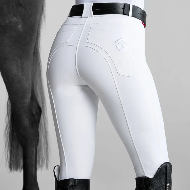 Aztec Diamond Core Mid-Rise Full Grip Ladies Breeches - White-2