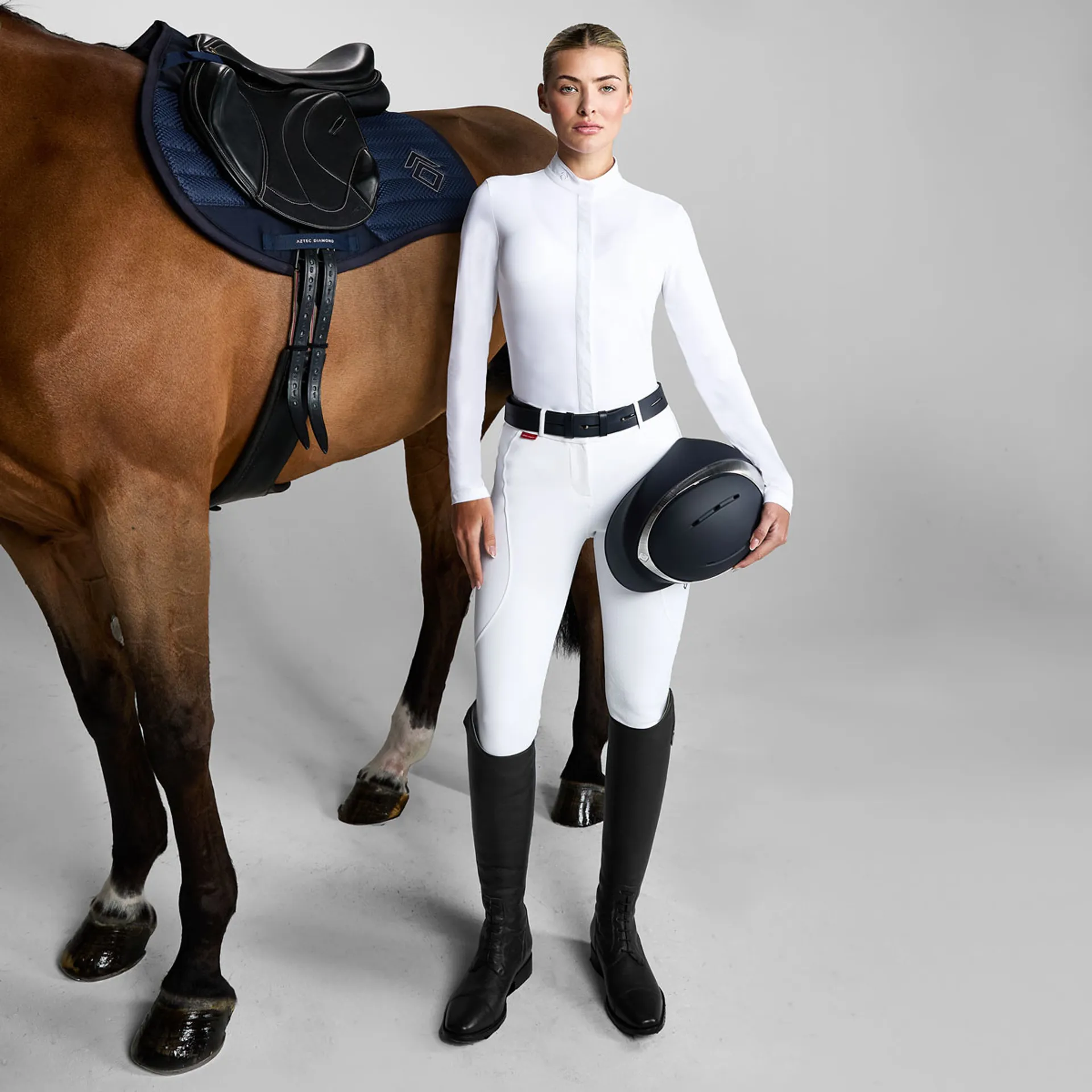 Aztec Diamond Core Mid-Rise Full Grip Ladies Breeches - White