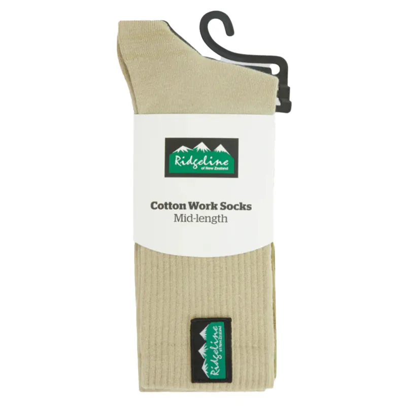 Ridgeline Cotton Work Mid Length Lightweight Socks 3 Pack - Olive-3