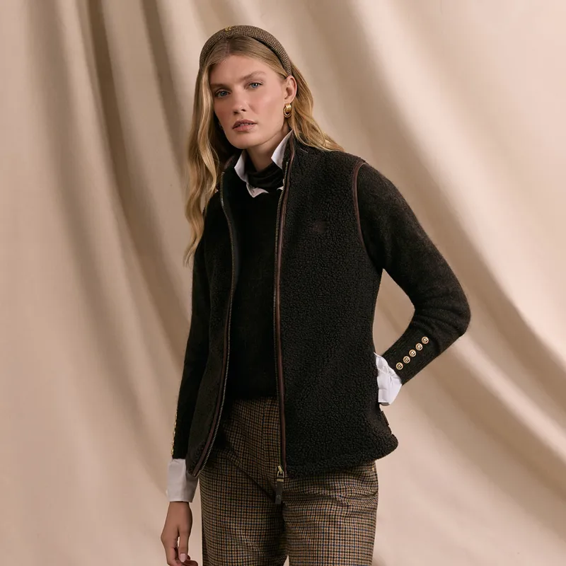 Holland Cooper Country Fleece Womens Gilet - Chocolate Borg-5