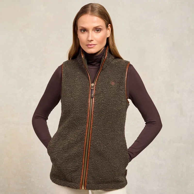 Holland Cooper Country Fleece Womens Gilet - Khaki Borg-2