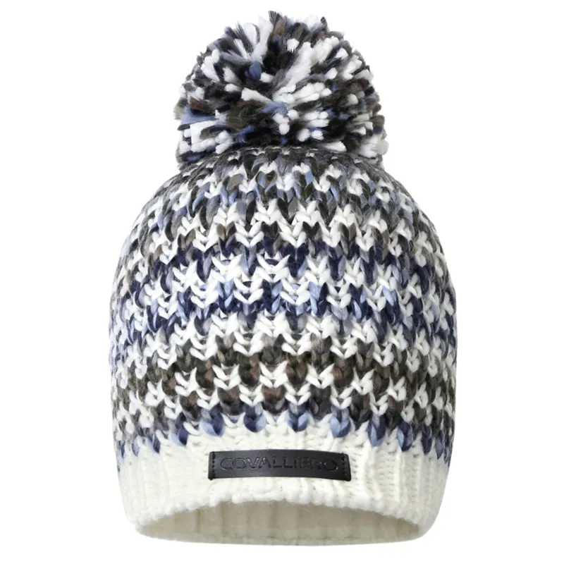 Covalliero Ladies Bobble Hat - White/Brown/Blue