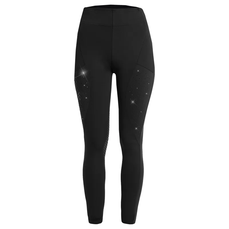 Aztec Diamond Crystal Full Grip Womens Riding Leggings - Black-5
