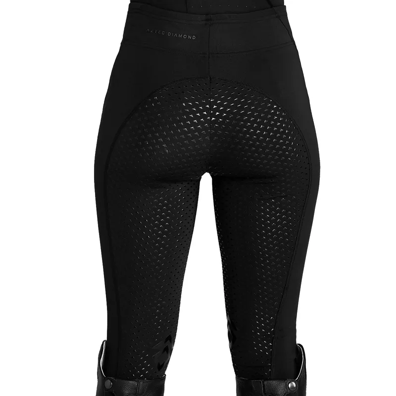 Aztec Diamond Crystal Full Grip Womens Riding Leggings - Black-4