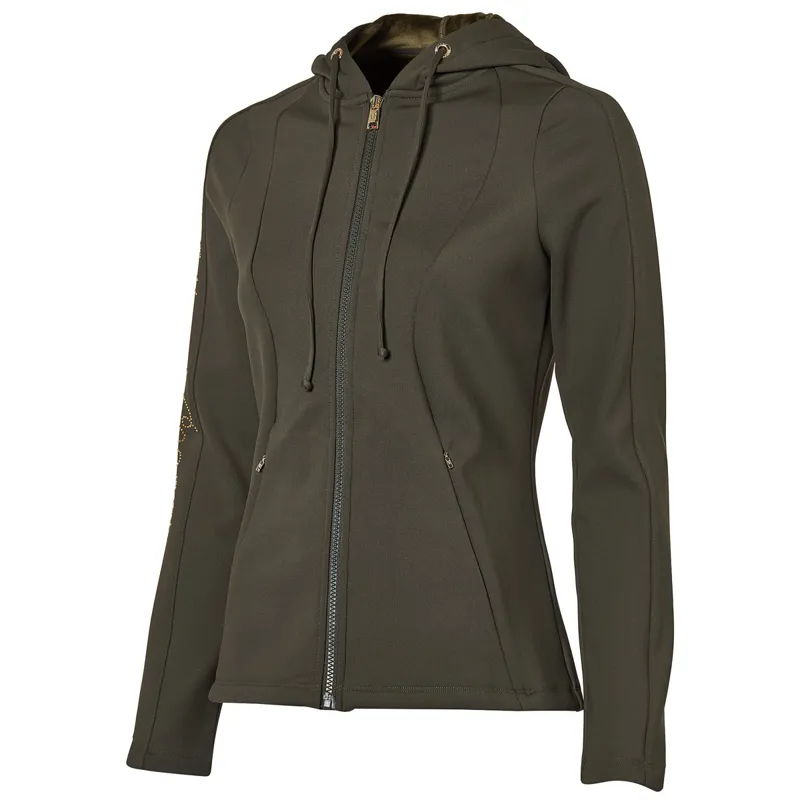 Holland Cooper Crystal Zip Ladies Hoodie - Dark Olive-4