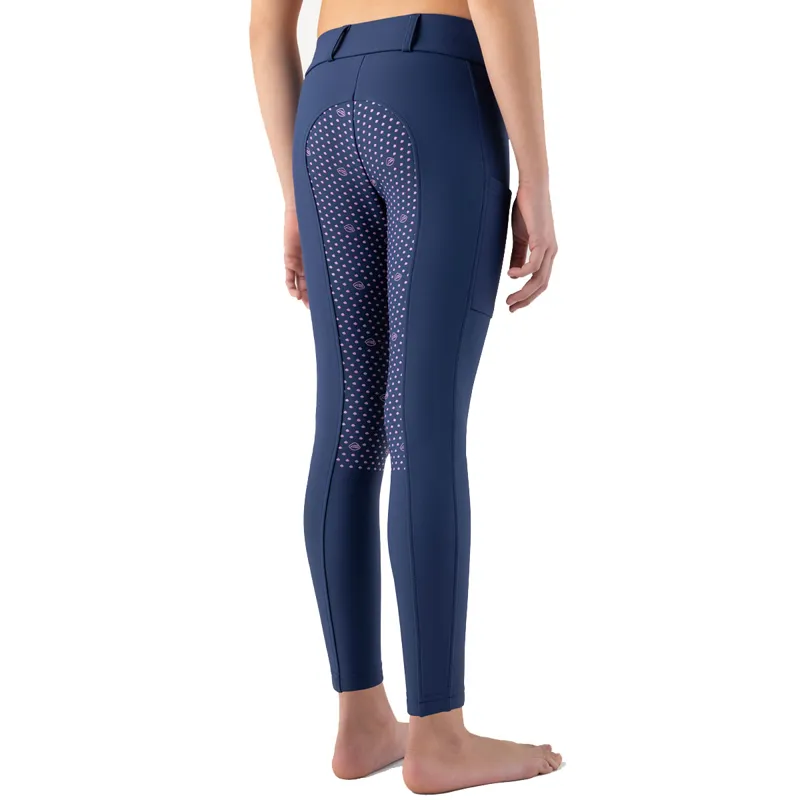 Equiline Cunix Full Grip Junior Riding Tights - Navy/Pink-1