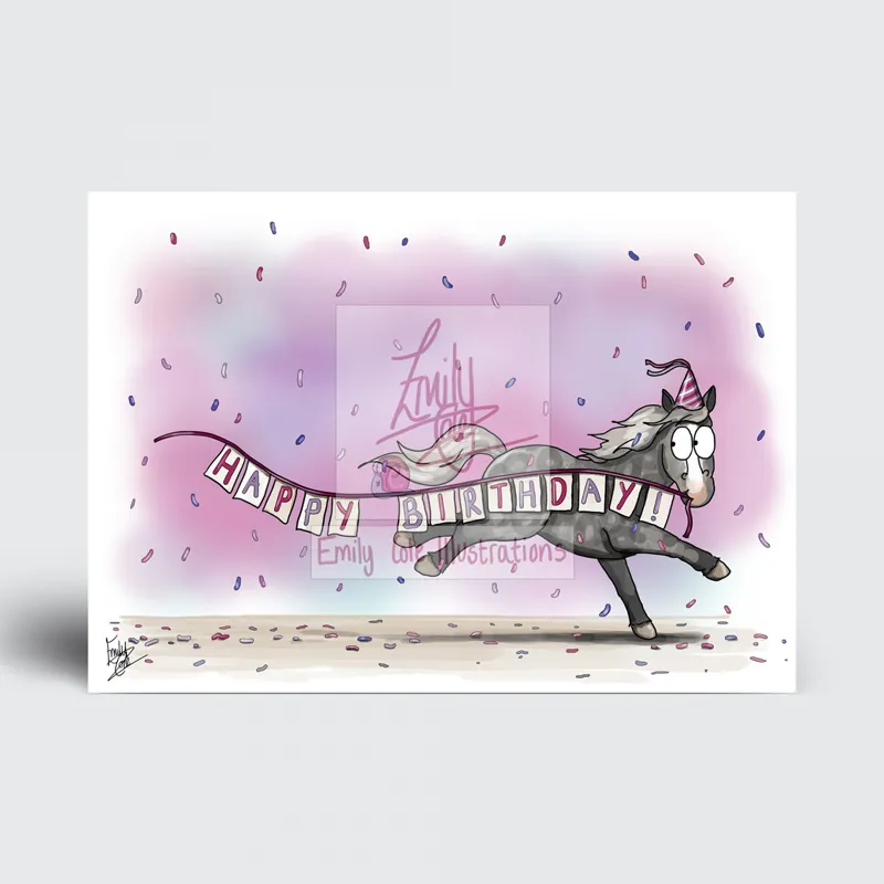 Emily Cole Pony Happy Birthday Card - Dapple Grey
