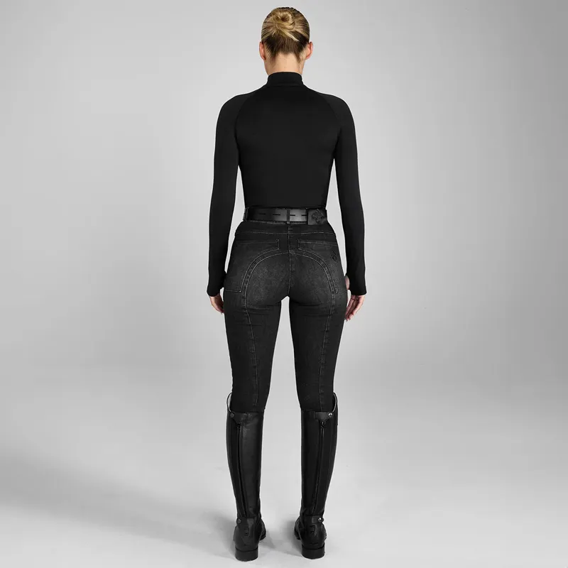 Aztec Diamond Premium Denim Knee Grip Womens Breeches - Black-4