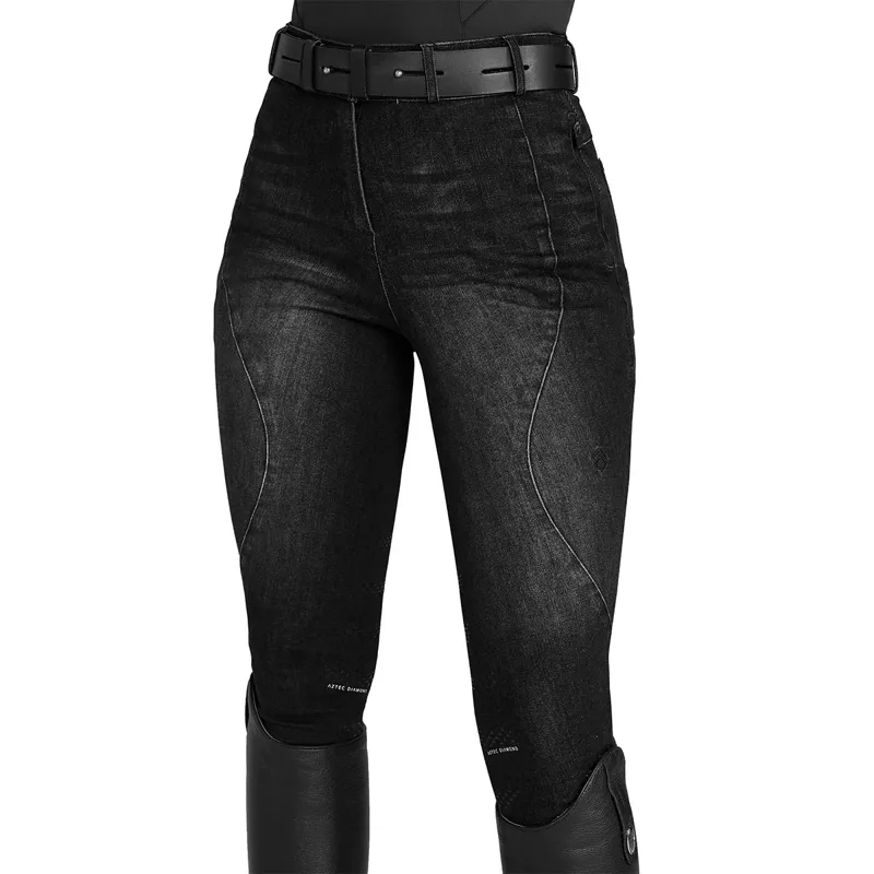 Aztec Diamond Premium Denim Knee Grip Womens Breeches - Black-2