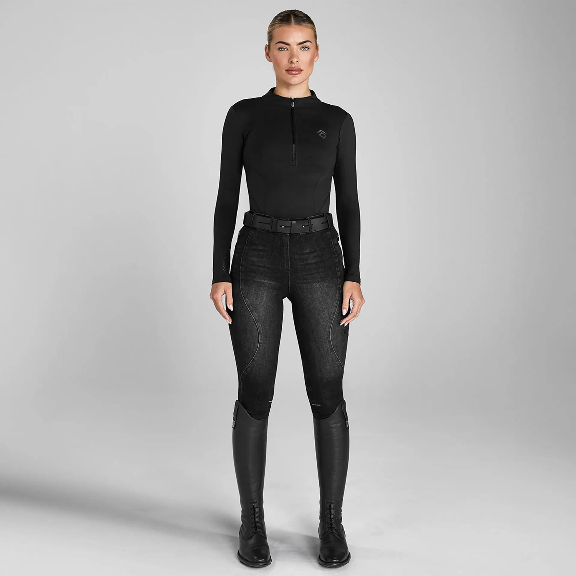 Aztec Diamond Premium Denim Womens Knee Grip Breeches - Black