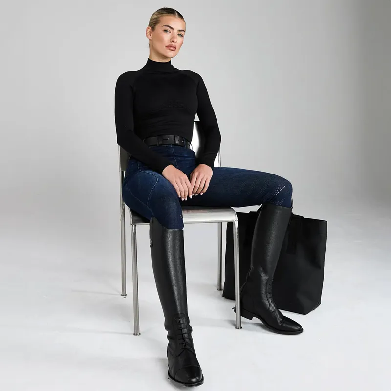 Aztec Diamond Premium Denim Knee Grip Womens Breeches - Indigo-4