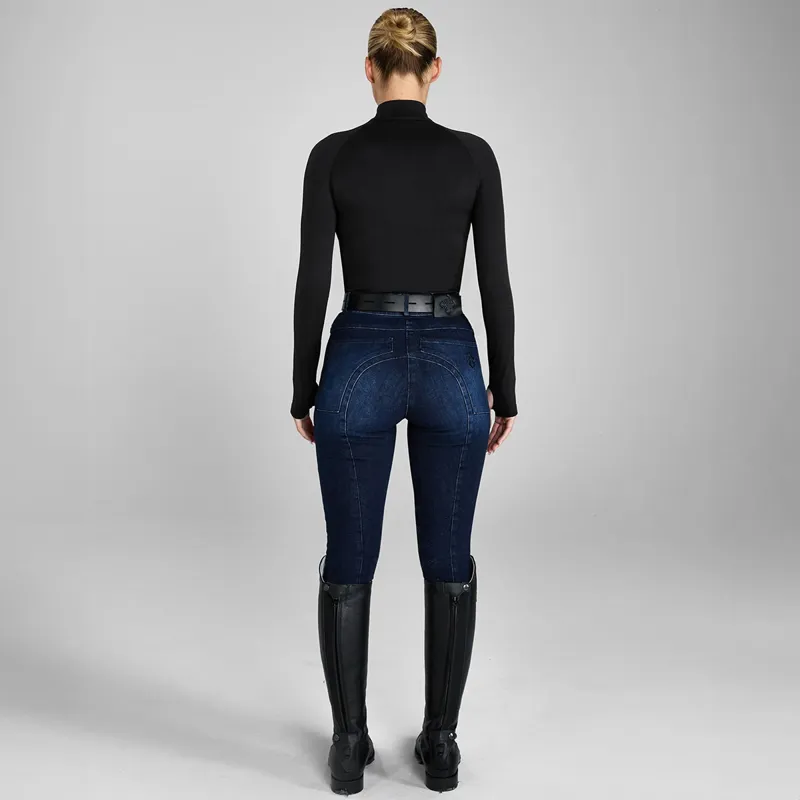 Aztec Diamond Premium Denim Knee Grip Womens Breeches - Indigo-3