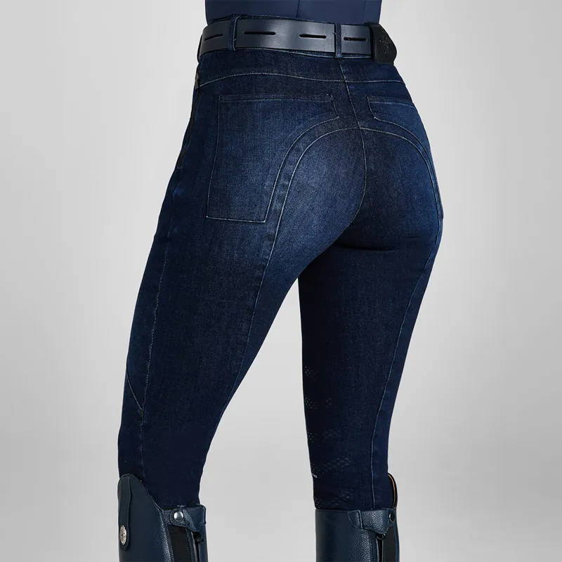 Aztec Diamond Premium Denim Knee Grip Womens Breeches - Indigo-2