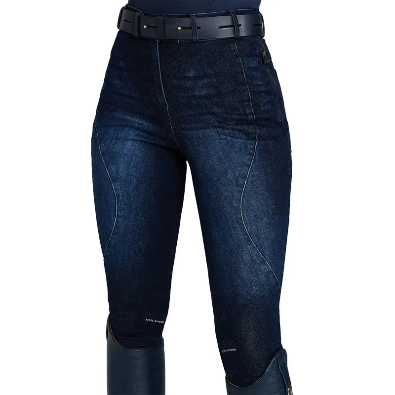Aztec Diamond Premium Denim Knee Grip Womens Breeches - Indigo-1