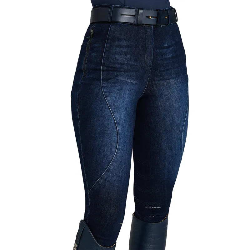 Aztec Diamond Premium Denim Knee Grip Womens Breeches - Indigo