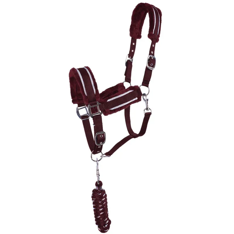 QHP Dolci Headcollar and Leadrope Set - Burgundy/Silver