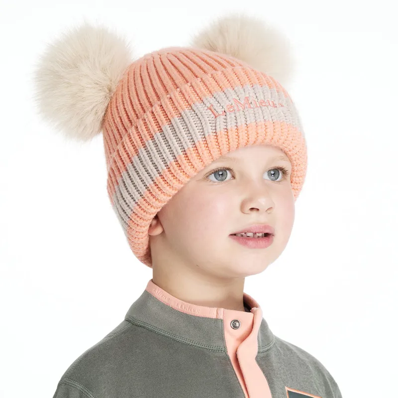 LeMieux Mini Double Pom Beanie - Peach Punch-4