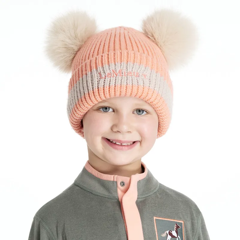 LeMieux Mini Double Pom Beanie - Peach Punch-3