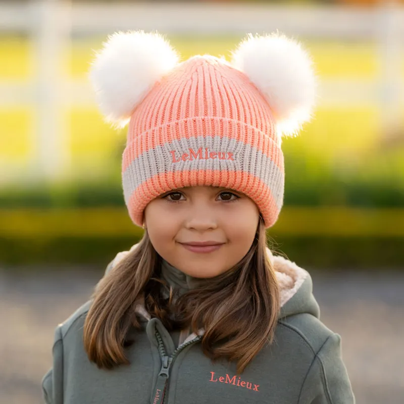 LeMieux Mini Double Pom Beanie - Peach Punch-1