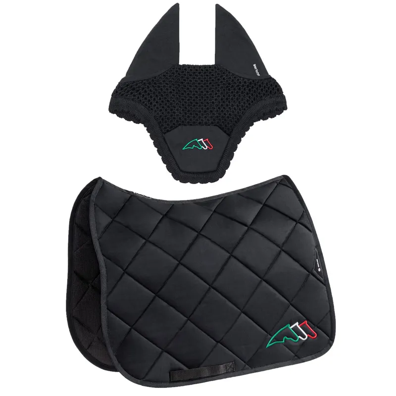 Equiline EQTRICOLORE Dressage Saddlecloth and Ear Net Set - Black