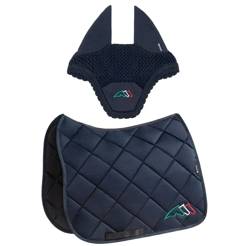 Equiline EQTRICOLORE Dressage Saddlecloth and Ear Net Set - Blue