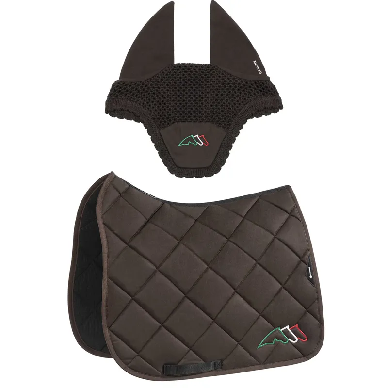 Equiline EQTRICOLORE Dressage Saddlecloth and Ear Net Set - Brown