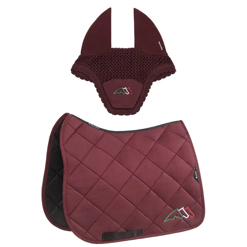 Equiline EQTRICOLORE Dressage Saddlecloth and Ear Net Set - Burgundy