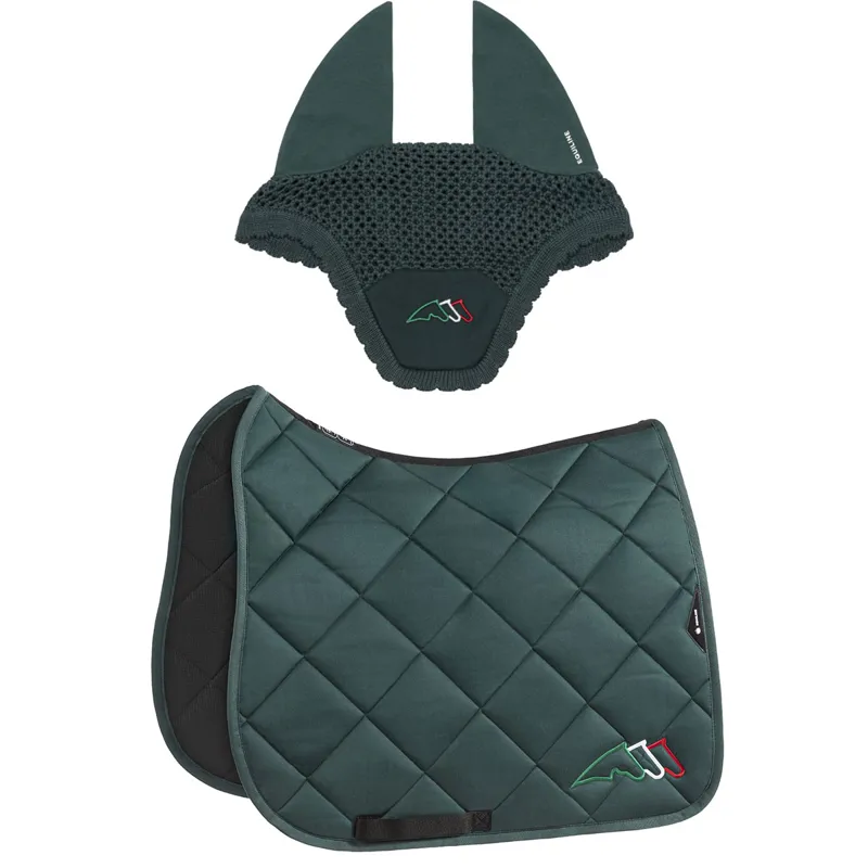 Equiline EQTRICOLORE Dressage Saddlecloth and Ear Net Set - Green