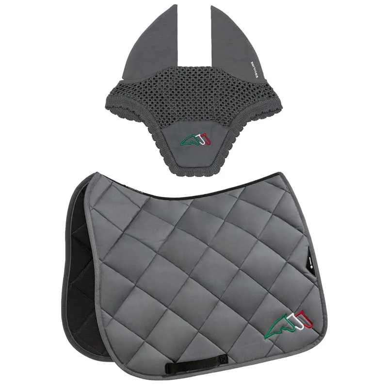 Equiline EQTRICOLORE Dressage Saddlecloth and Ear Net Set - Grey