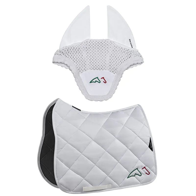 Equiline EQTRICOLORE Dressage Saddlecloth and Ear Net Set - White
