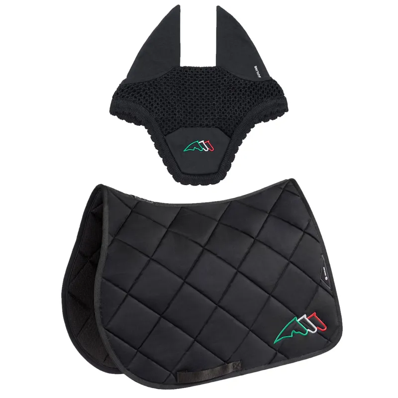 Equiline EQTRICOLORE Jump Saddlecloth and Ear Net Set - Black