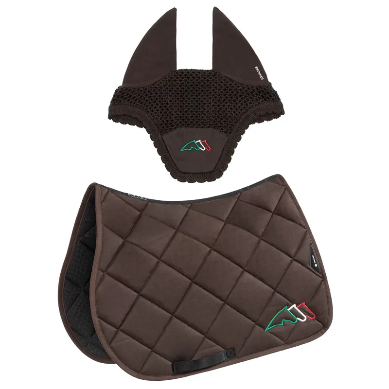 Equiline EQTRICOLORE Jump Saddlecloth and Ear Net Set - Brown